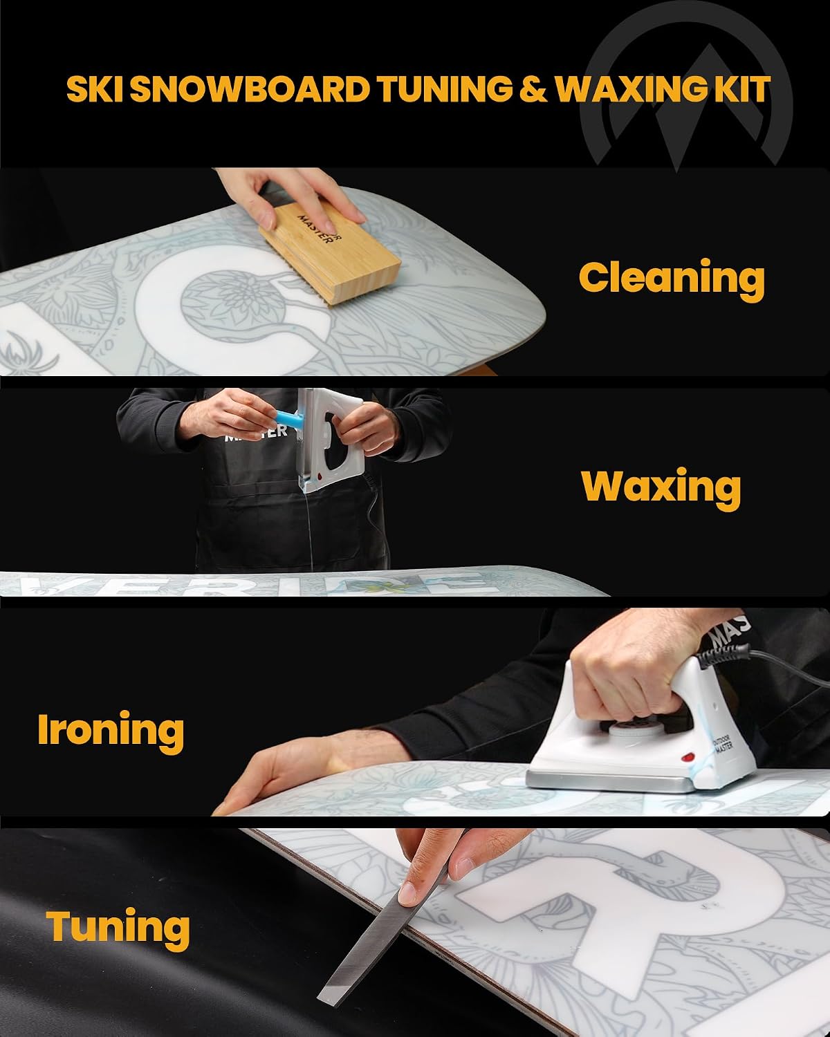 OutdoorMaster kit used to clean, wax, iron and tune a snowboard
